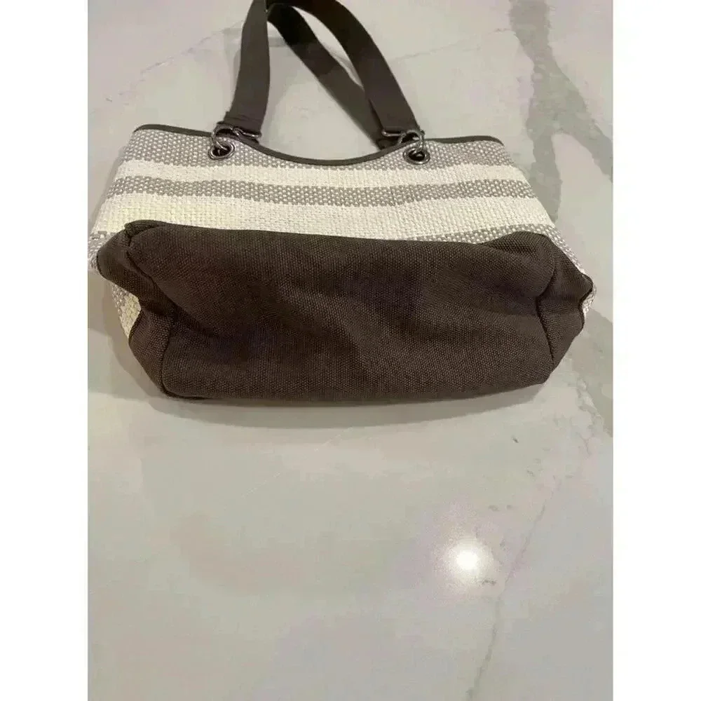 Thirty One Spring Summer Purse Paper Weave Shoulder Bag Brown Ivory Stripe 31 - Picture 6 of 9